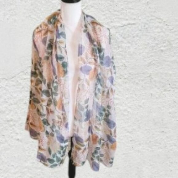 NWOT Elegant Brown & Green Leaf Print Scarf - Polyester Bali Yarn Lightweight… - Picture 2 of 4